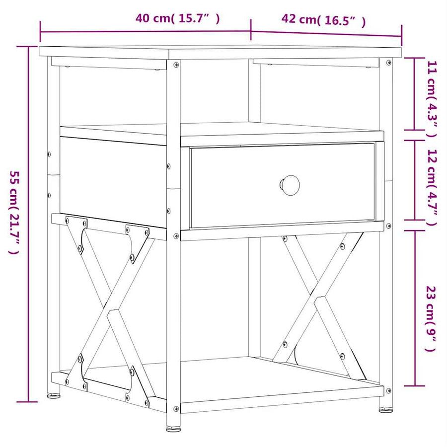 Bedside Cabinet Smoked Oak 40x42x55 cm Engineered Wood