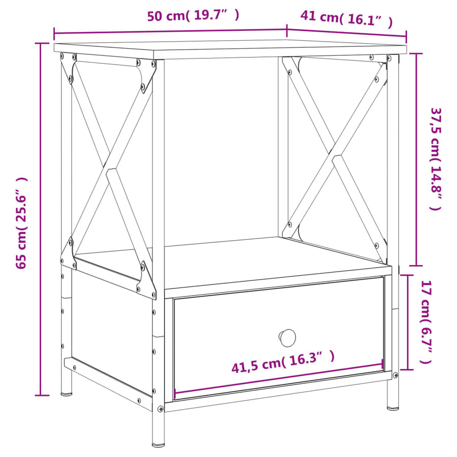 Bedside Table Smoked Oak 50x41x65 cm Engineered Wood