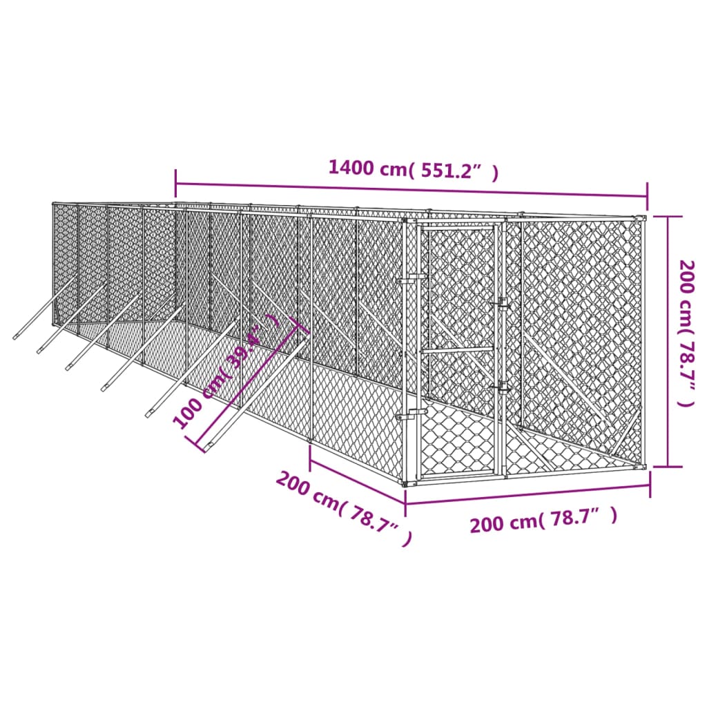 Outdoor Dog Kennel Silver 2x14x2 m Galvanised Steel