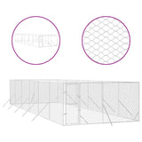 Outdoor Dog Kennel Silver 4x12x2 m Galvanised Steel - Front View