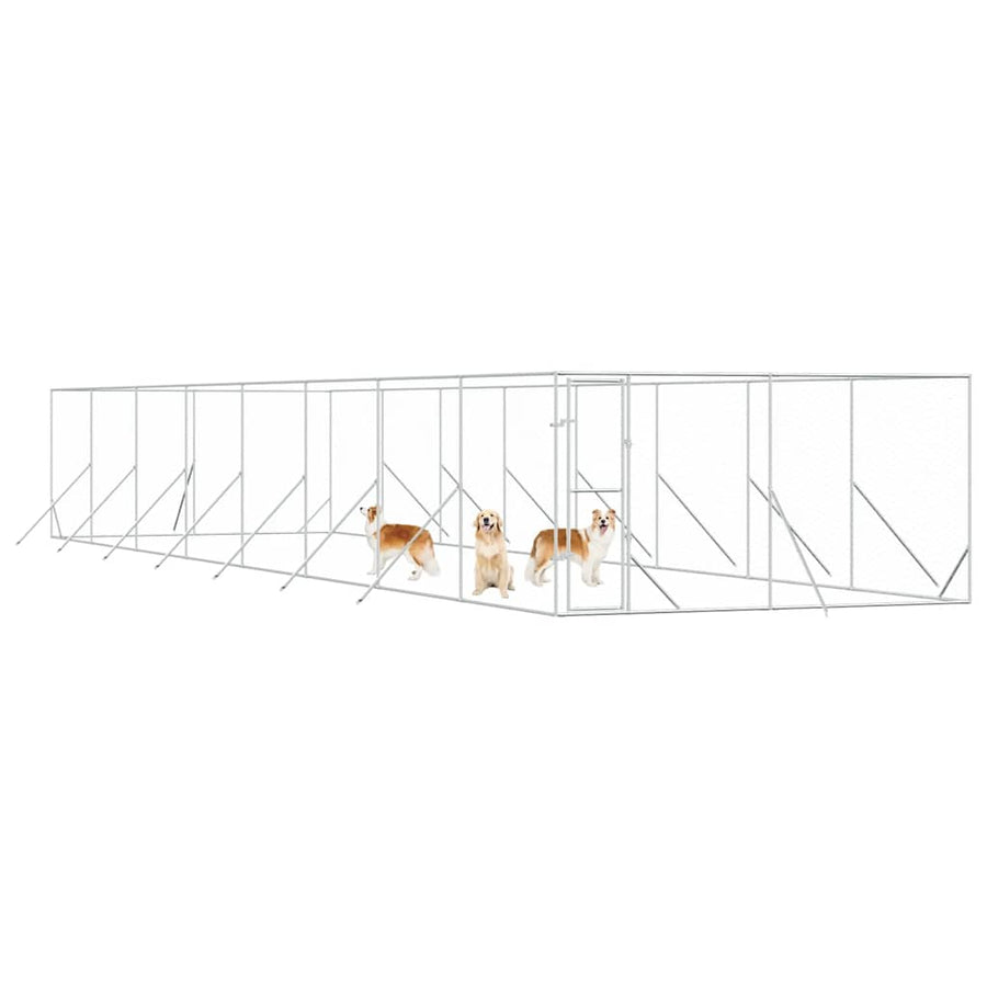 Outdoor Dog Kennel Silver 4x16x2 m Galvanised Steel