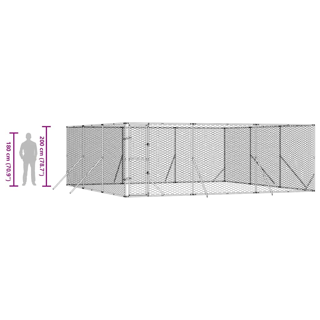 Outdoor Dog Kennel Silver 6x6x2 m Galvanised Steel