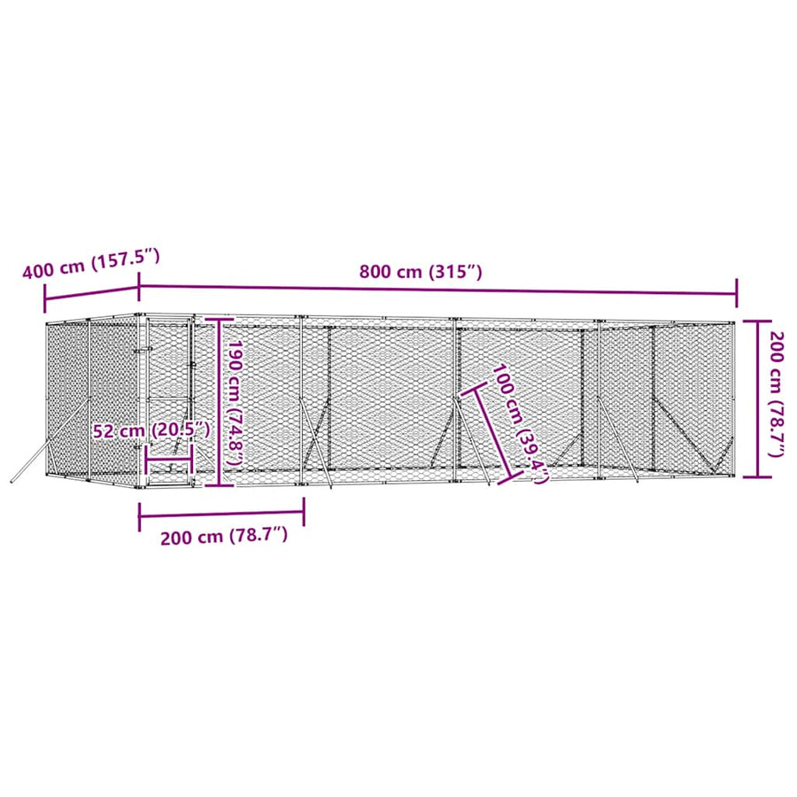 Outdoor Dog Kennel Silver 8x4x2 m Galvanised Steel