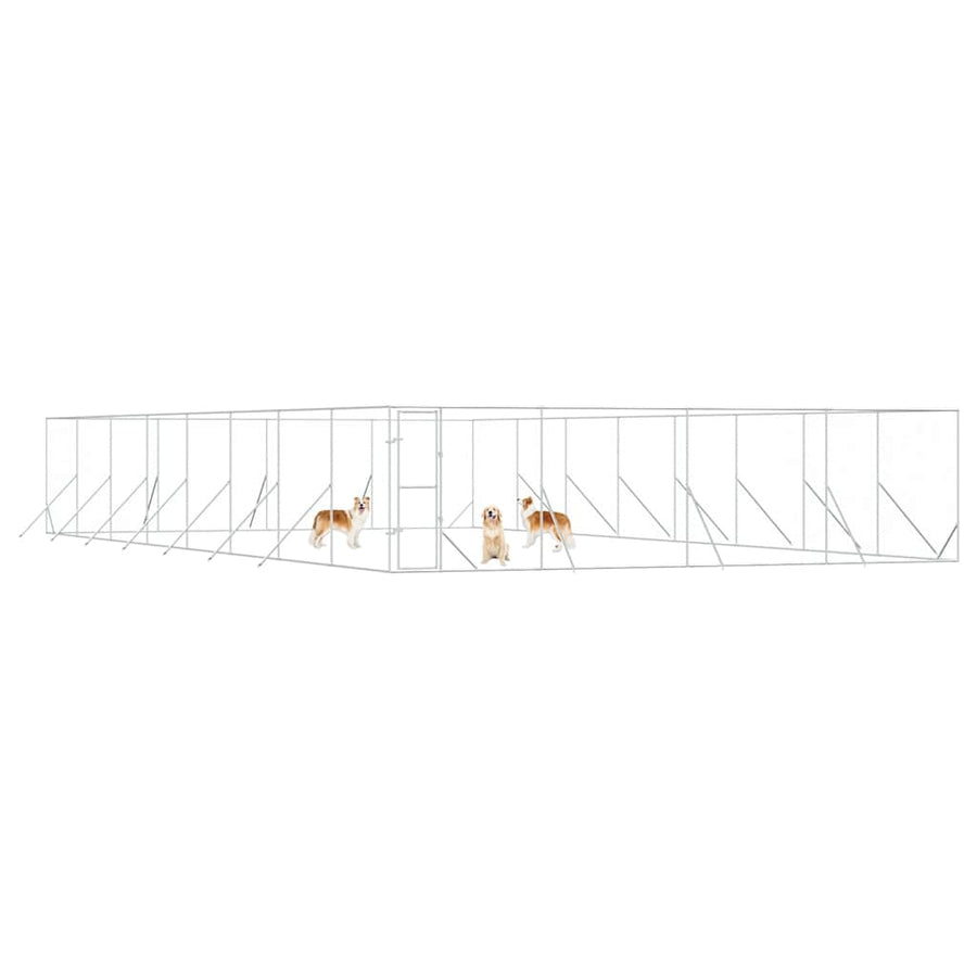 Outdoor Dog Kennel Silver 8x16x2 m Galvanised Steel