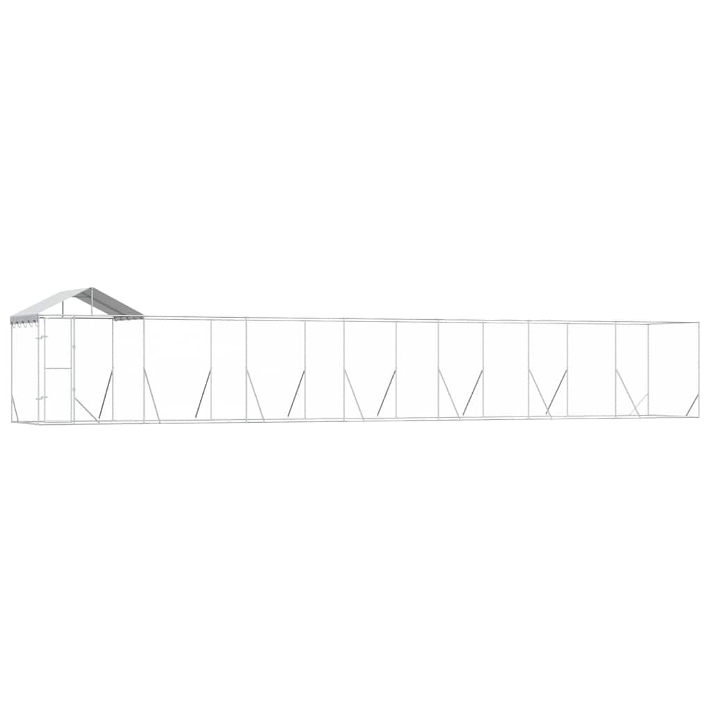 Outdoor Dog Kennel with Roof Silver 14x2x2.5 m Galvanised Steel