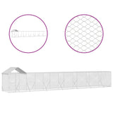 Outdoor Dog Kennel with Roof Silver 14x2x2.5 m Galvanised Steel - Front View