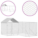 Outdoor Dog Kennel with Roof Silver 4x4x2.5 m Galvanised Steel - Front View