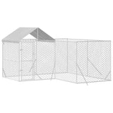 Outdoor Dog Kennel with Roof Silver 4x4x2.5 m Galvanised Steel - Front View
