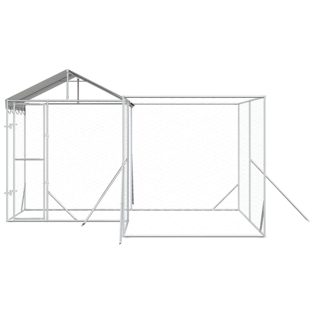 Outdoor Dog Kennel with Roof Silver 4x4x2.5 m Galvanised Steel
