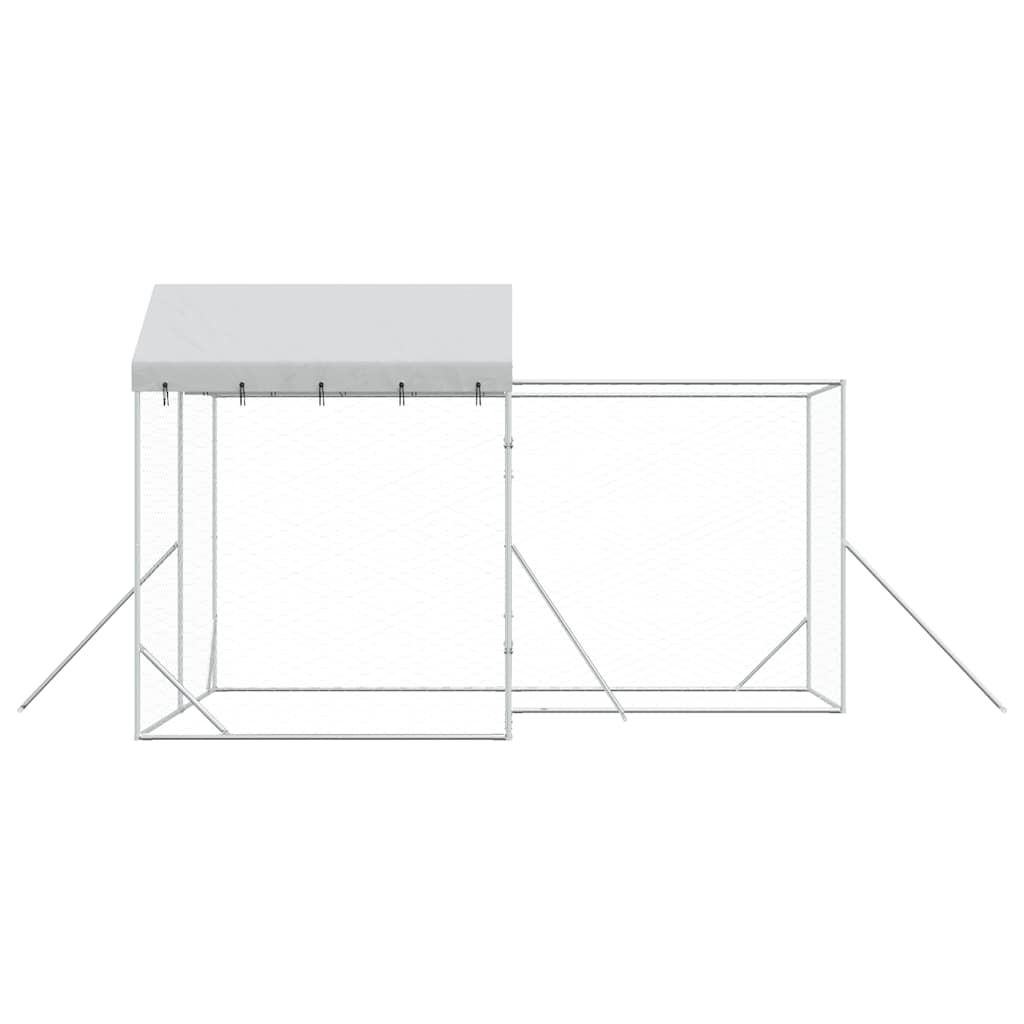 Outdoor Dog Kennel with Roof Silver 4x4x2.5 m Galvanised Steel