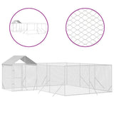 Outdoor Dog Kennel with Roof Silver 6x6x2.5 m Galvanised Steel - Front View