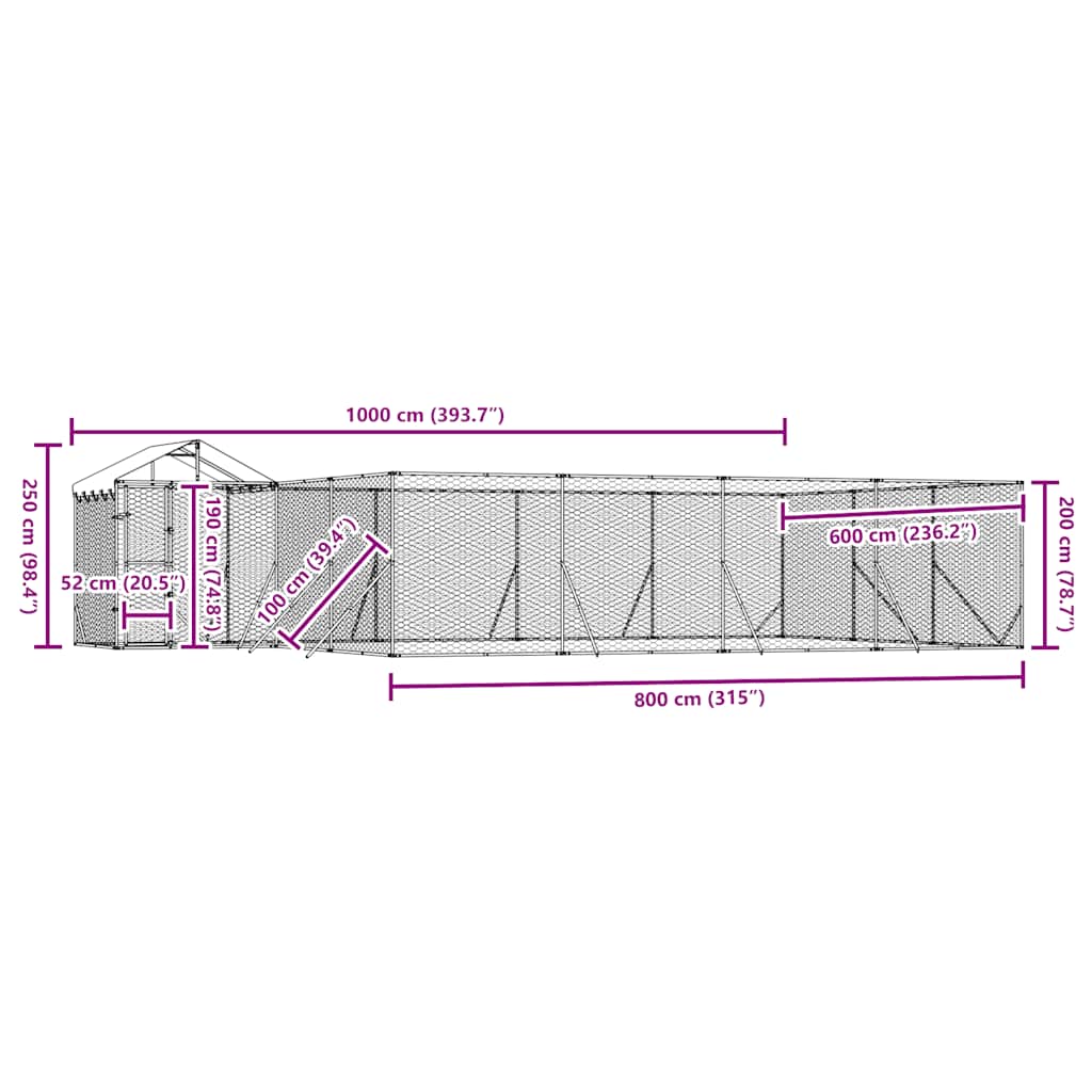 Outdoor Dog Kennel with Roof Silver 10x6x2.5 m Galvanised Steel