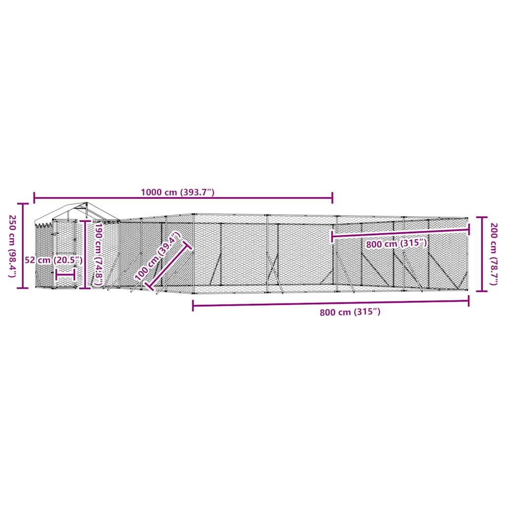 Outdoor Dog Kennel with Roof Silver 10x8x2.5 m Galvanised Steel