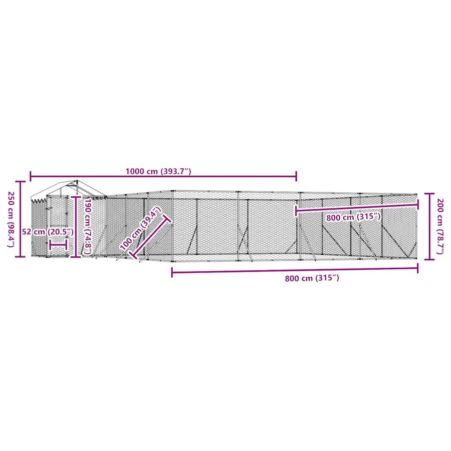 Outdoor Dog Kennel with Roof Silver 10x8x2.5 m Galvanised Steel