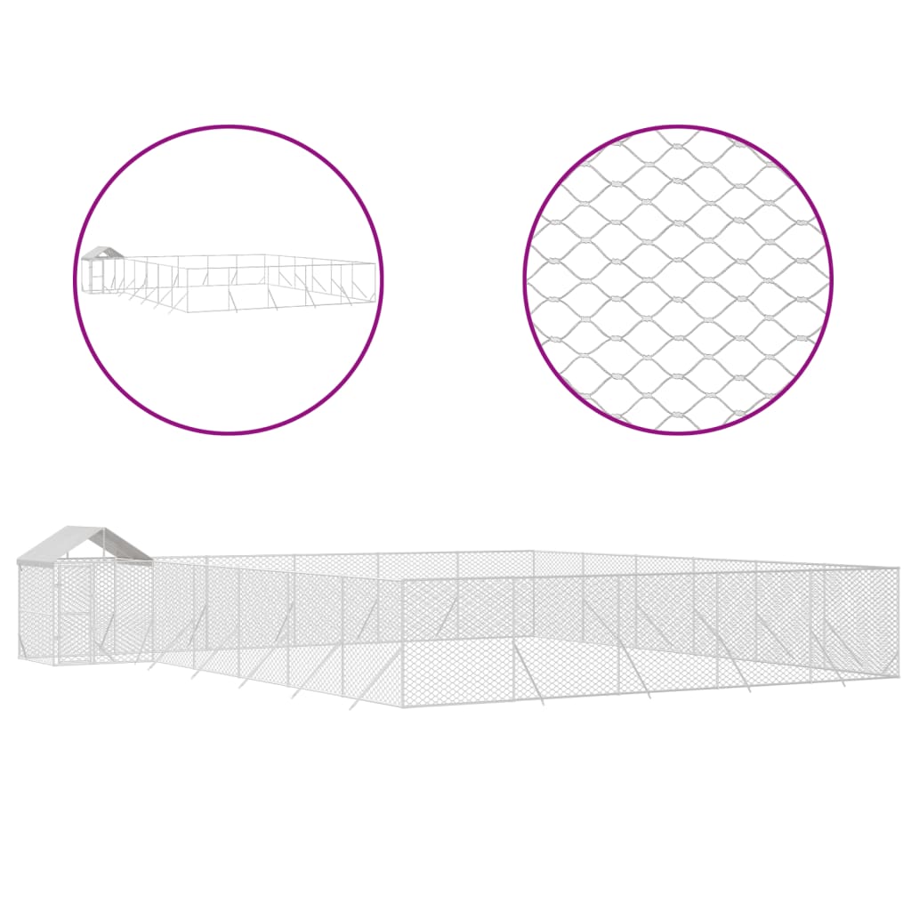 Outdoor Dog Kennel with Roof Silver 12x12x2.5 m Galvanised Steel
