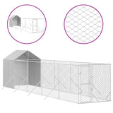 Outdoor Dog Kennel with Roof Silver 2x10x2.5 m Galvanised Steel - Front View