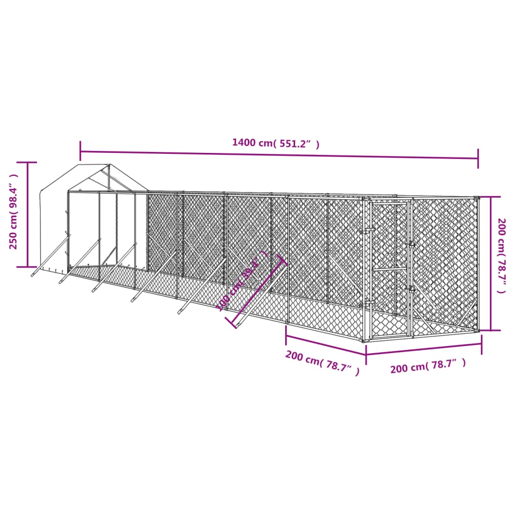 Outdoor Dog Kennel with Roof Silver 2x14x2.5 m Galvanised Steel