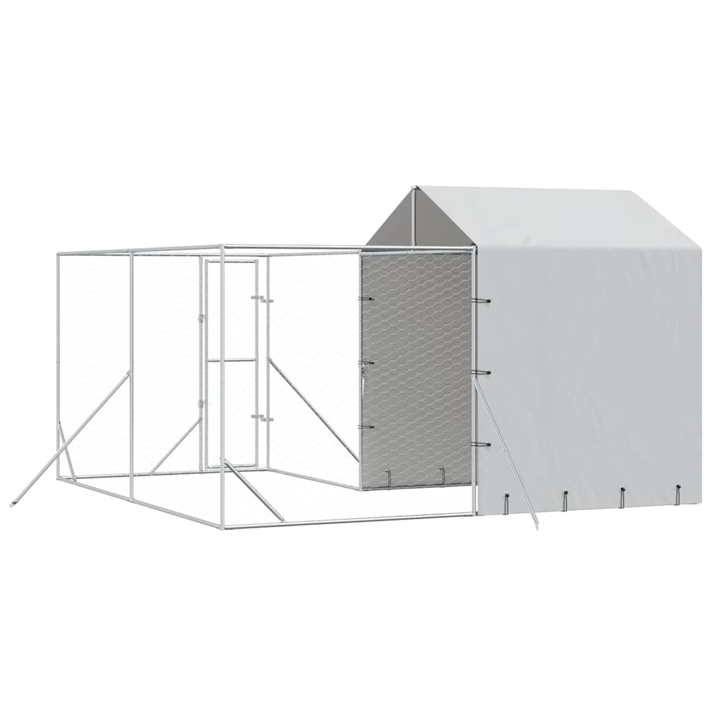 Outdoor Dog Kennel with Roof Silver 4x4x2.5 m Galvanised Steel