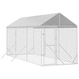 Outdoor Dog Kennel with Roof Silver 2x6x2.5 m Galvanised Steel - Front View