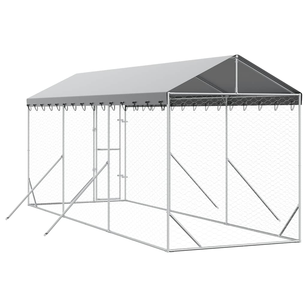 Outdoor Dog Kennel with Roof Silver 2x6x2.5 m Galvanised Steel