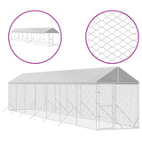 Outdoor Dog Kennel with Roof Silver 2x14x2.5 m Galvanised Steel - Front View
