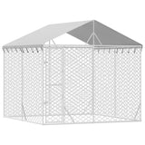 Outdoor Dog Kennel with Roof Silver 3x3x2.5 m Galvanised Steel - Front View