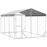 Outdoor Dog Kennel with Roof Silver 3x4.5x2.5 m Galvanised Steel - Front View