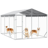 Outdoor Dog Kennel with Roof Silver 3x4.5x2.5 m Galvanised Steel - Side View