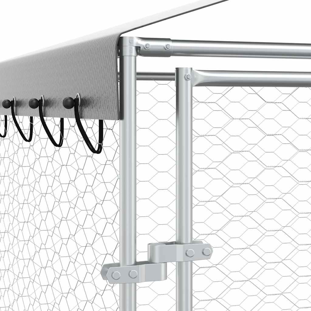 Outdoor Dog Kennel with Roof Silver 3x4.5x2.5 m Galvanised Steel