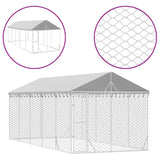 Outdoor Dog Kennel with Roof Silver 3x7.5x2.5 m Galvanised Steel - Front View