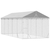 Outdoor Dog Kennel with Roof Silver 3x7.5x2.5 m Galvanised Steel - Side View