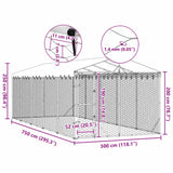 Outdoor Dog Kennel with Roof Silver 3x7.5x2.5 m Galvanised Steel - Low Angle