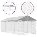 Outdoor Dog Kennel with Roof Silver 3x9x2.5 m Galvanised Steel - Front View