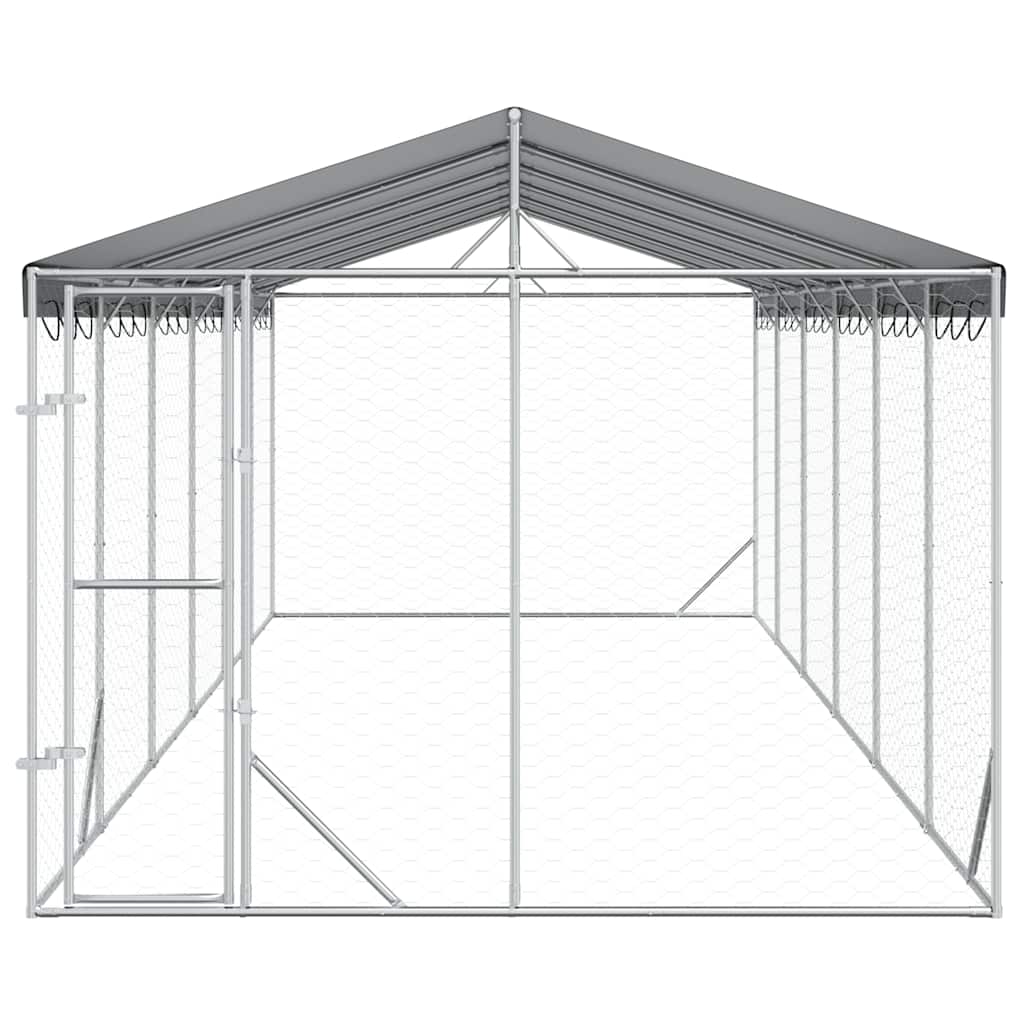 Outdoor Dog Kennel with Roof Silver 3x9x2.5 m Galvanised Steel