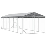 Outdoor Dog Kennel with Roof Silver 3x9x2.5 m Galvanised Steel - Rear View