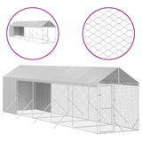 Outdoor Dog Kennel with Roof Silver 2x10x2.5 m Galvanised Steel - Front View