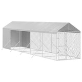 Outdoor Dog Kennel with Roof Silver 2x10x2.5 m Galvanised Steel - Side View
