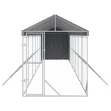 Outdoor Dog Kennel with Roof Silver 2x14x2.5 m Galvanised Steel - 45-Degree Angle