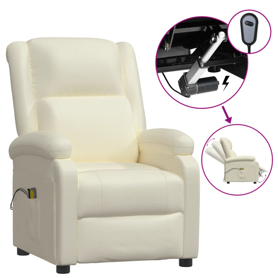 Electric Massage Chair Cream Faux Leather