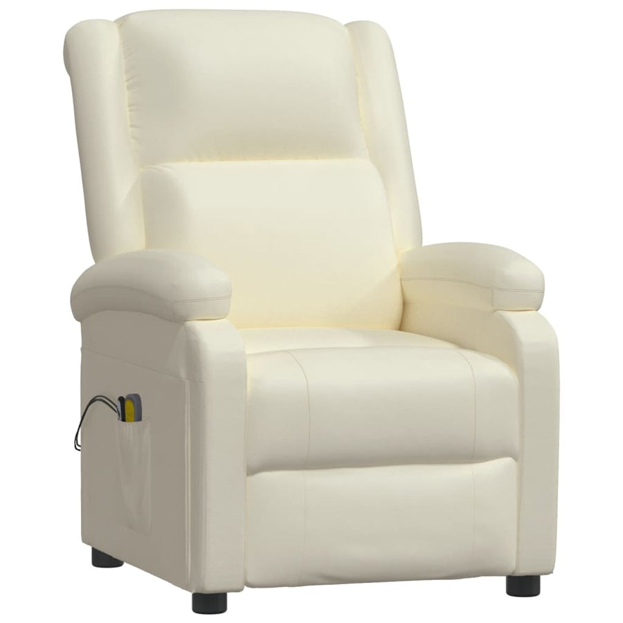 Electric Massage Chair Cream Faux Leather