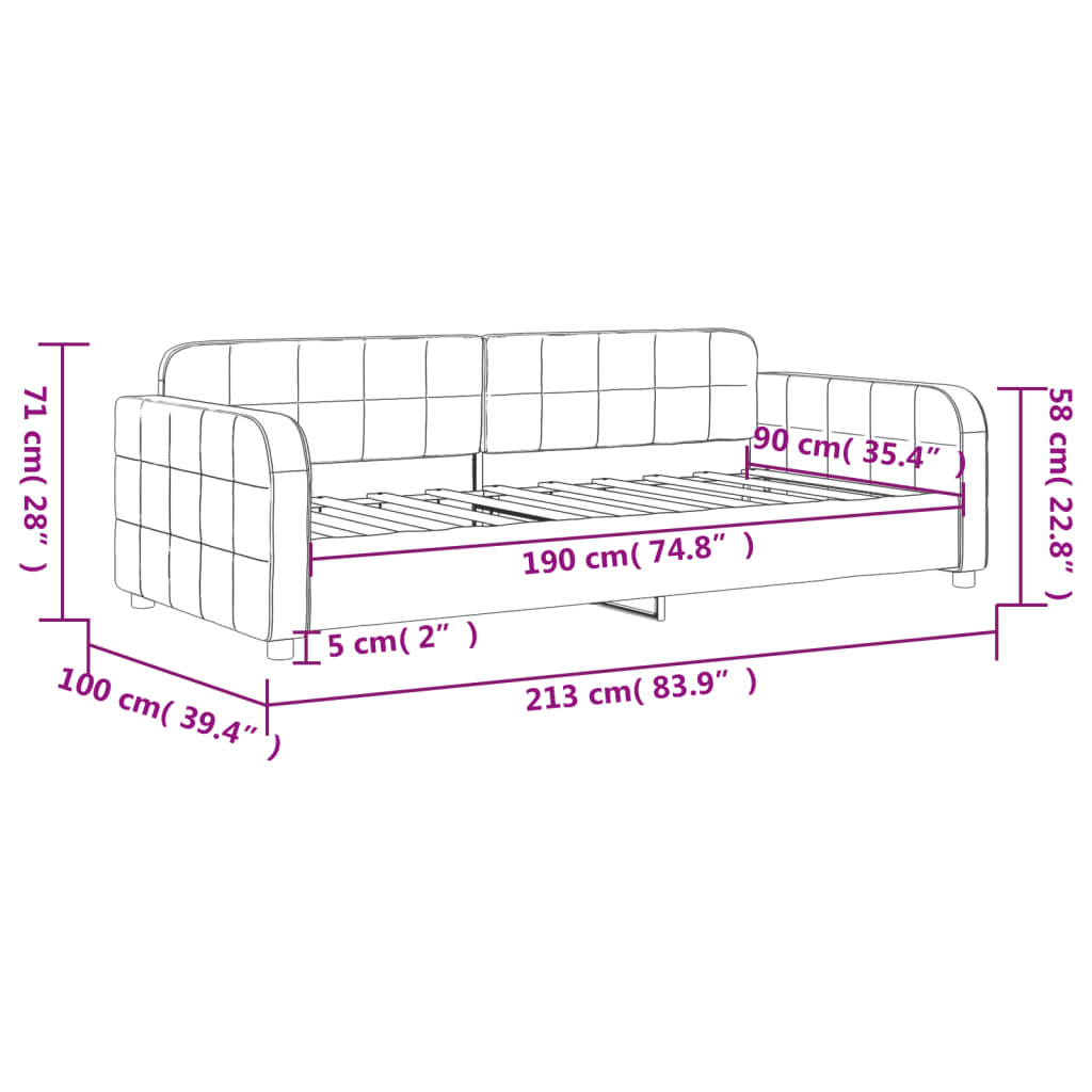 Day Bed without Mattress Black 90x190 cm Velvet