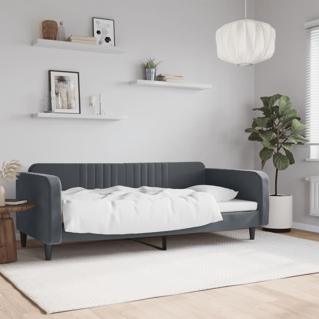 Day Bed without Mattress Dark Grey 90x190 cm Velvet