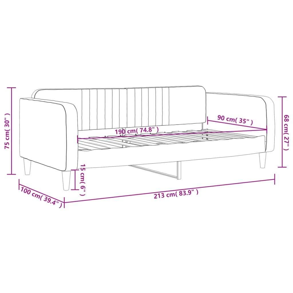 Day Bed without Mattress Black 90x190 cm Velvet