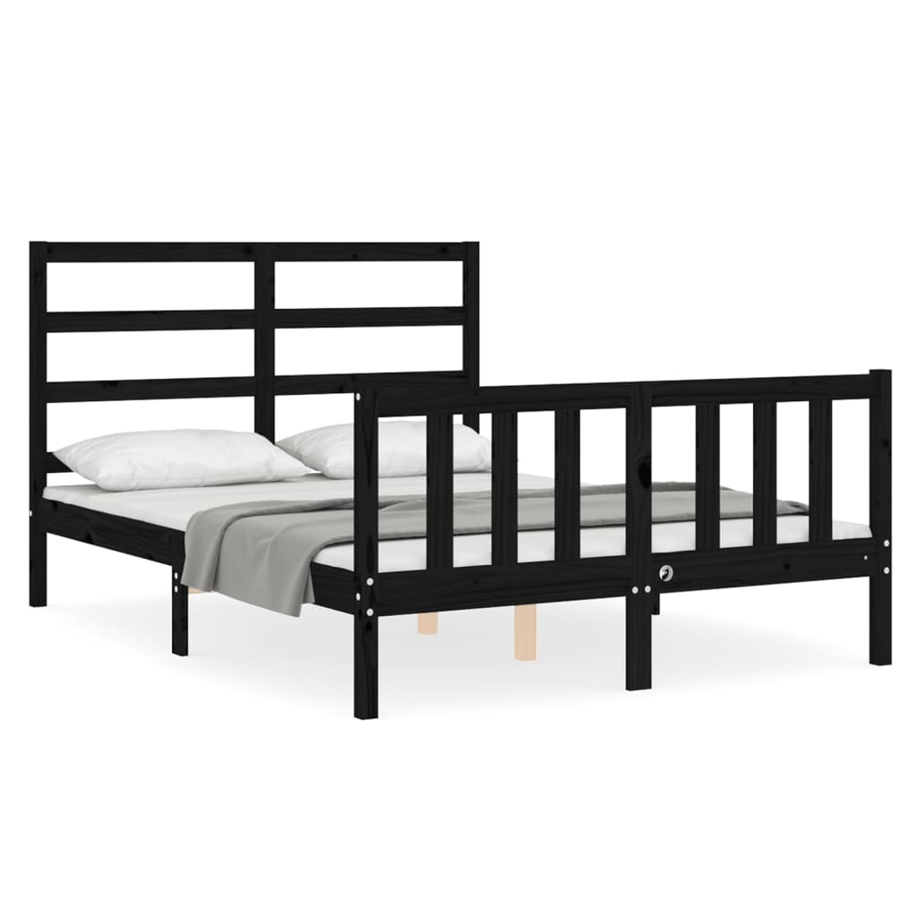 Bed Frame without Mattress Black 135x190 cm Solid Wood Pine