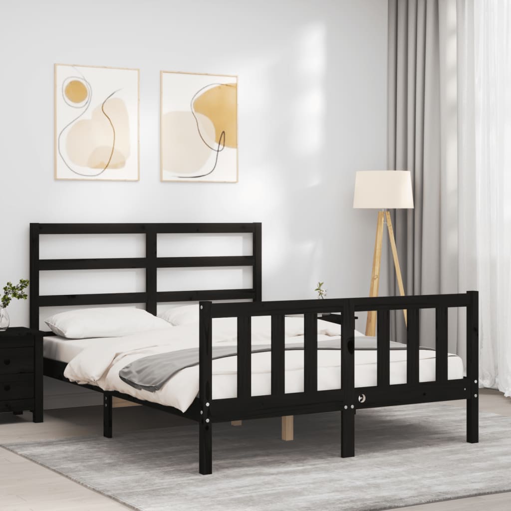 Bed Frame without Mattress Black 135x190 cm Solid Wood Pine