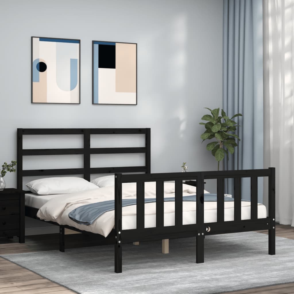 Bed Frame without Mattress Black 135x190 cm Solid Wood Pine