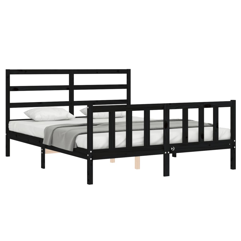 Bed Frame without Mattress Black 150x200 cm Solid Wood Pine