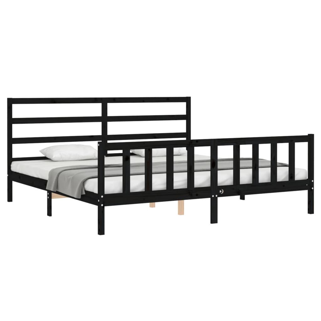 Bed Frame without Mattress Black 183x203 cm King Solid Wood Pine