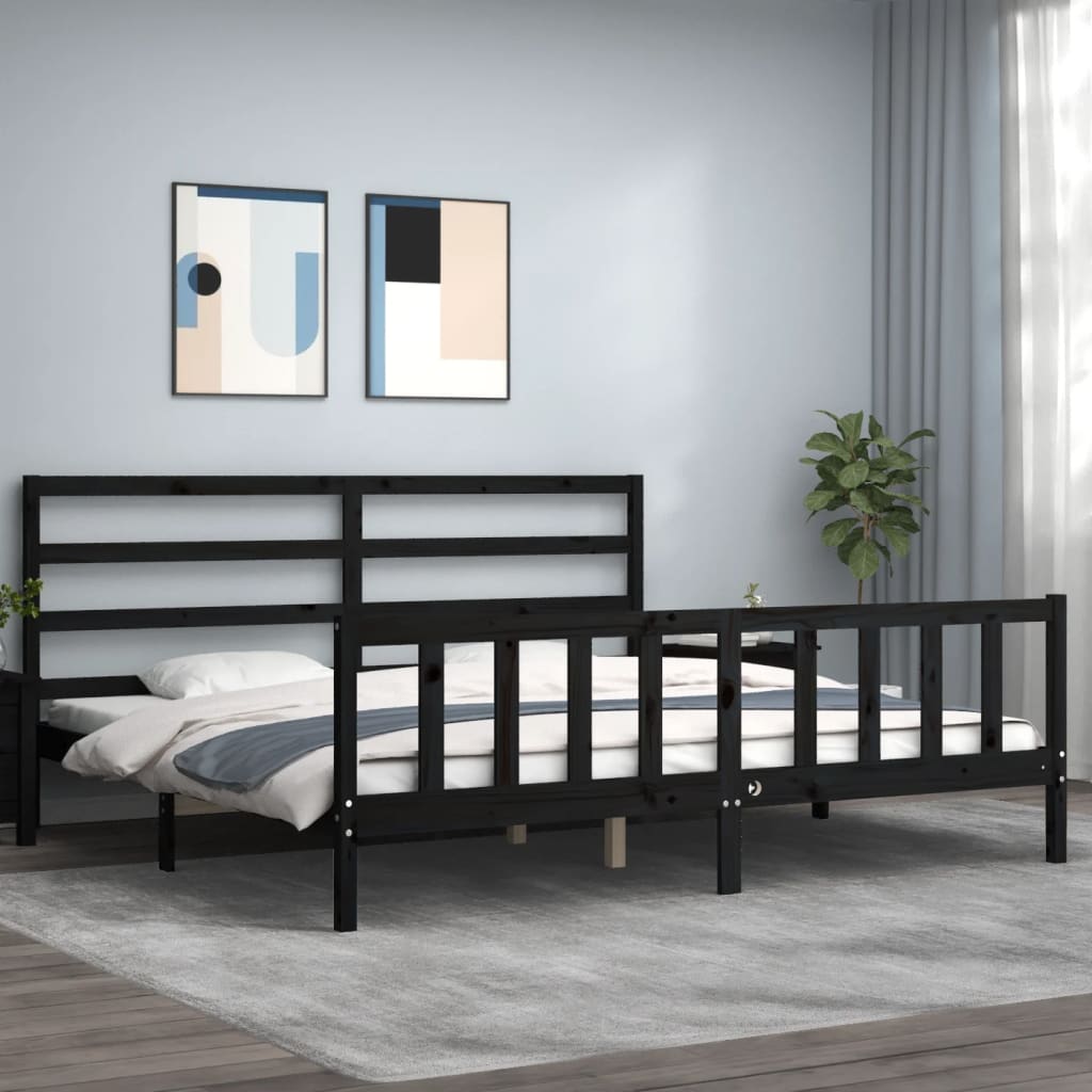 Bed Frame without Mattress Black 183x203 cm King Solid Wood Pine