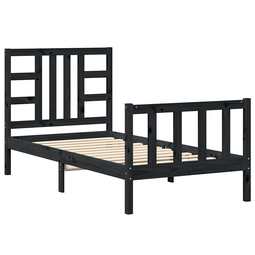Bed Frame without Mattress Black 90x190 cm Solid Wood Pine